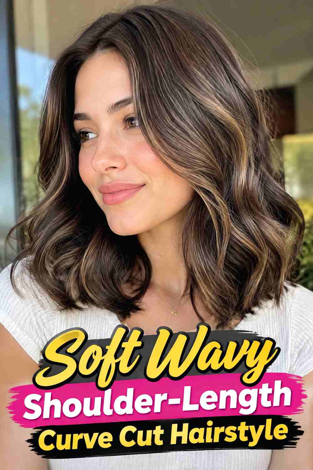 8. Soft Wavy Shoulder Length Curve Cut Hairstyle