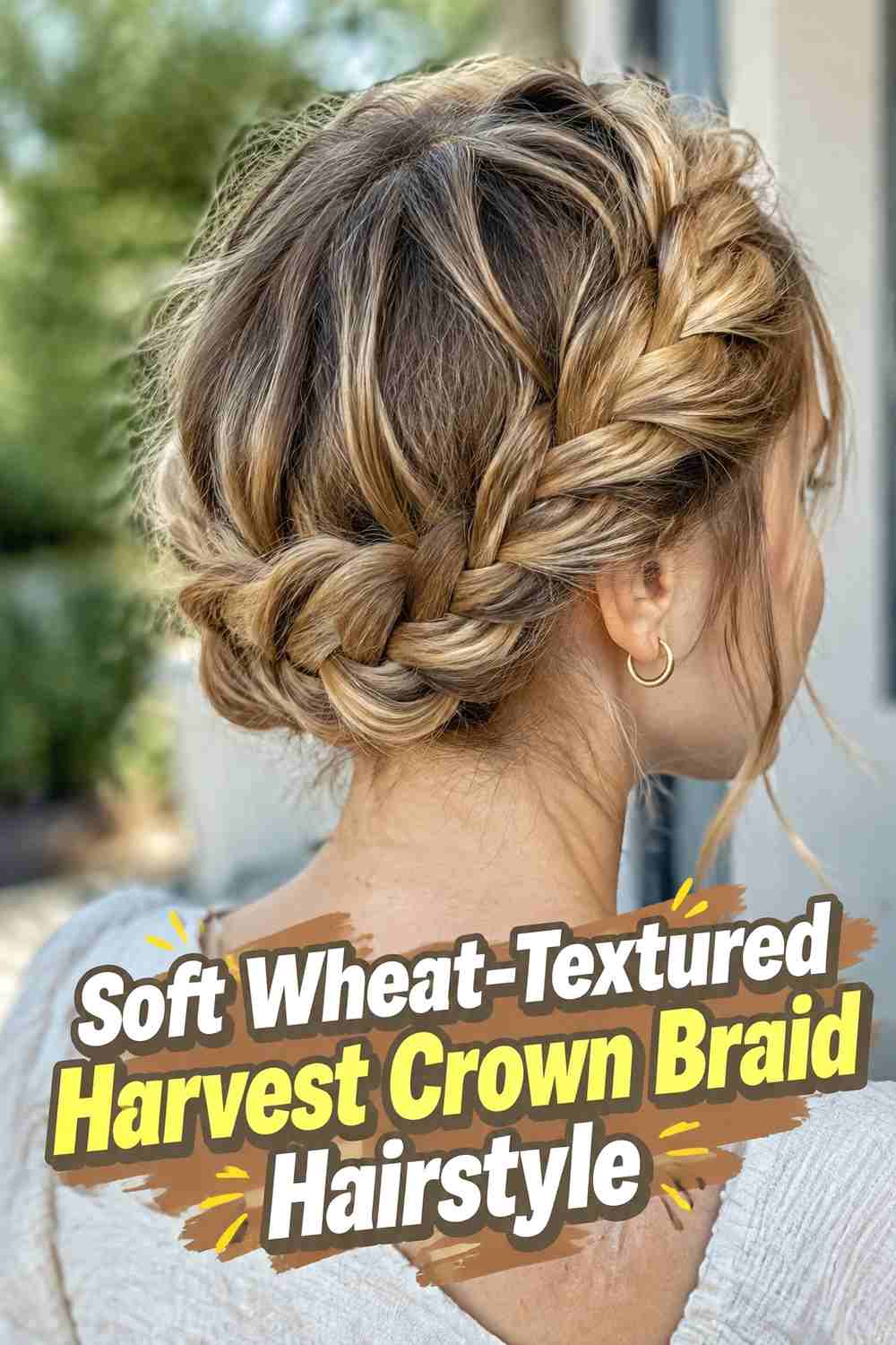 1. Soft Wheat Textured Harvest Crown Braid Hairstyle
