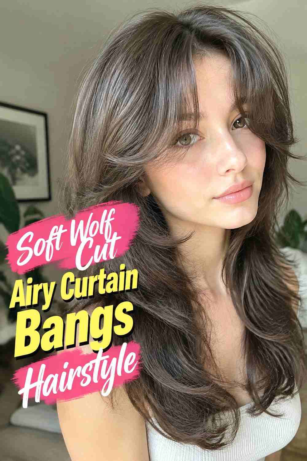 14. Soft Wolf Cut Airy Curtain Bangs Hairstyle