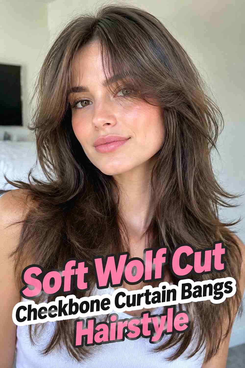 11. Soft Wolf Cut Cheekbone Curtain Bangs Hairstyle