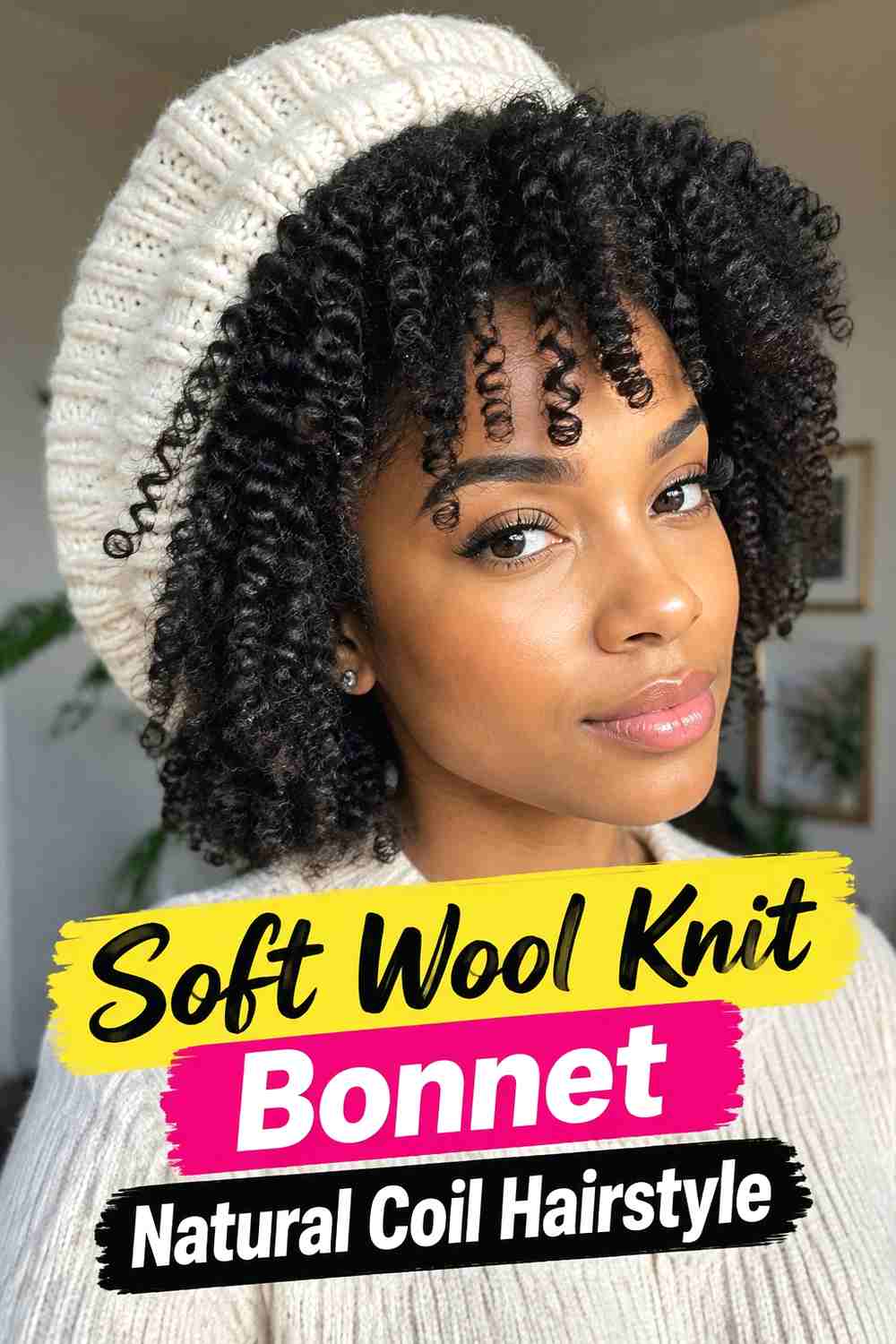 11. Soft Wool Knit Bonnet Natural Coil Hairstyle