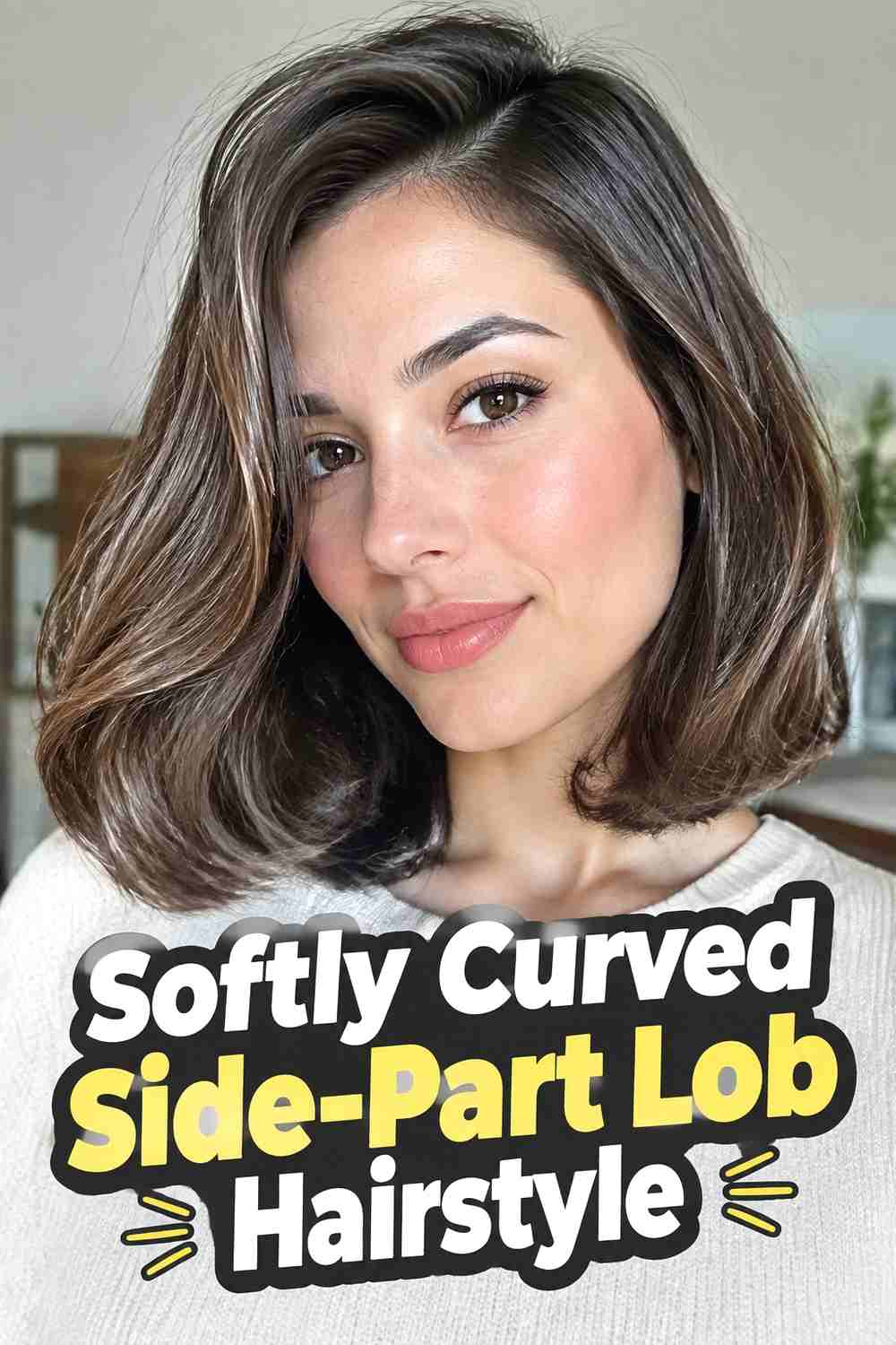 2. Softly Curved Side Part Lob Hairstyle