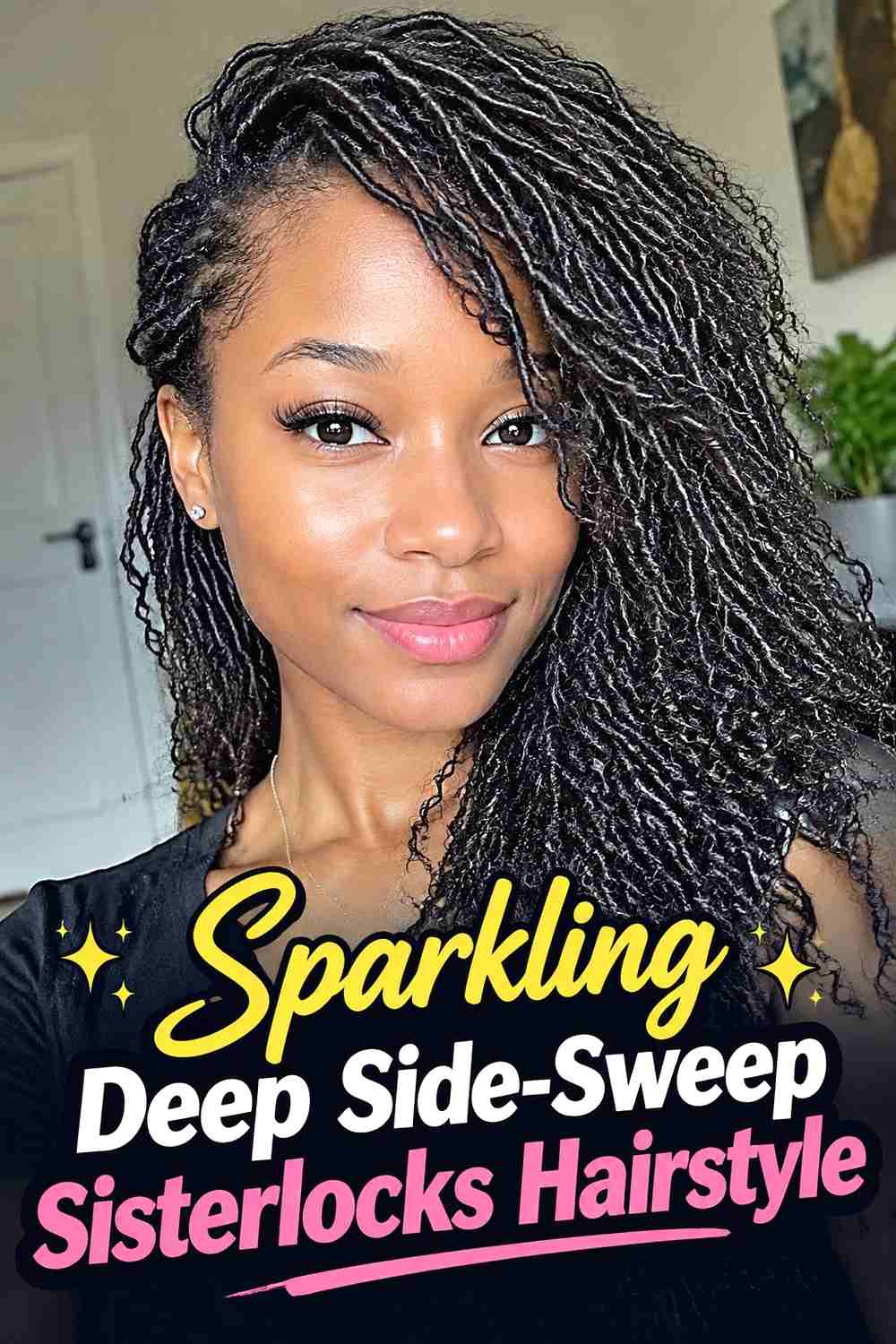 1. Sparkling Deep Side Sweep Sisterlocks Hairstyle