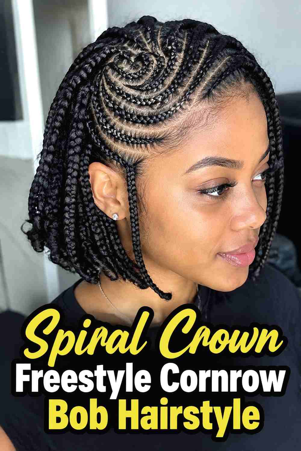 6. Spiral Crown Freestyle Cornrow Bob Hairstyle