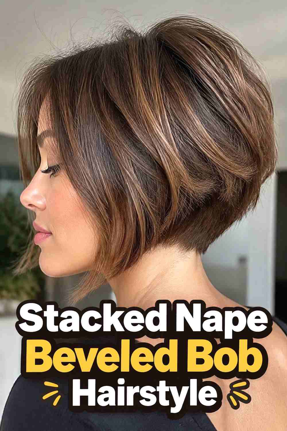 8. Stacked Nape Beveled Bob Hairstyle