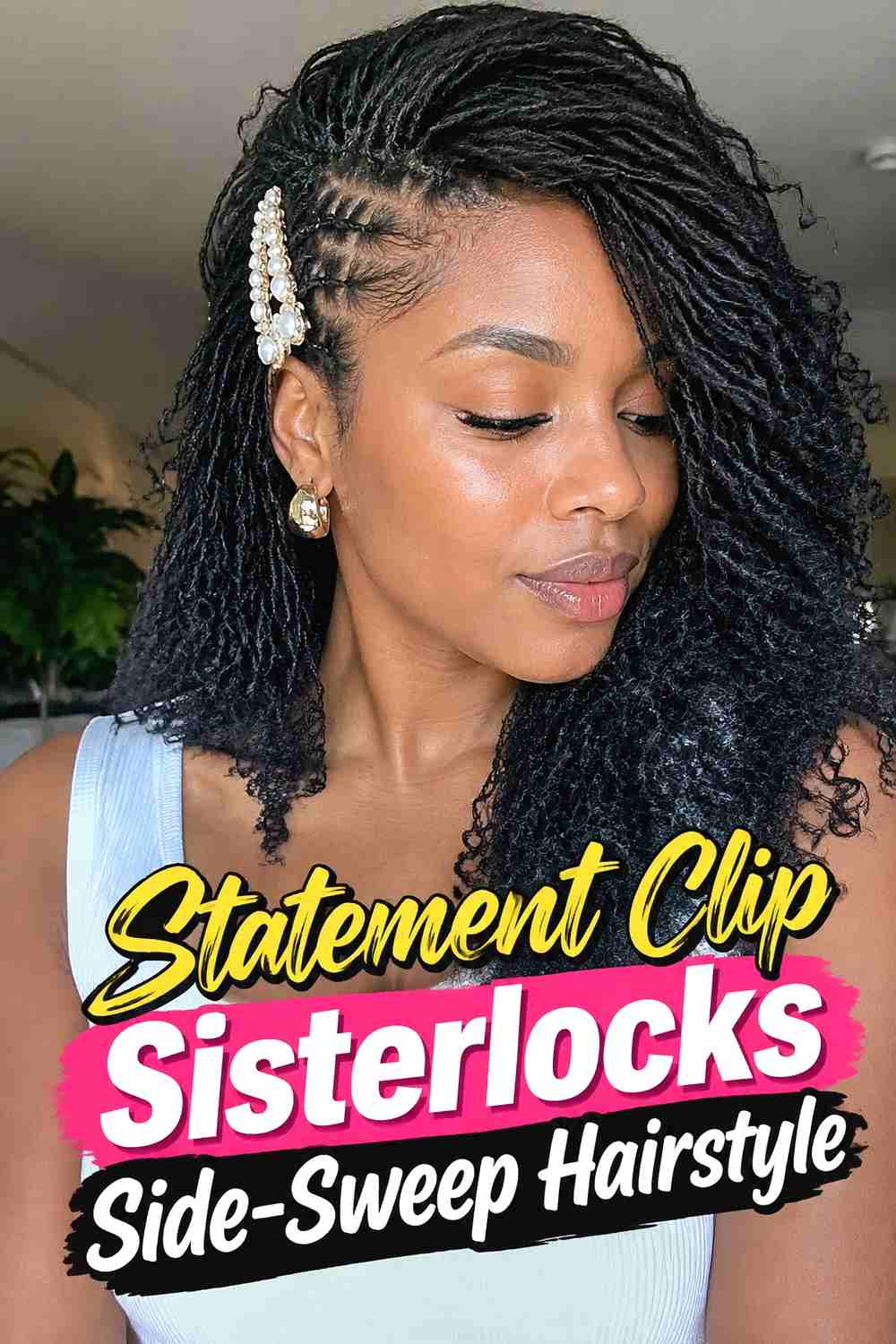 19. Statement Clip Sisterlocks Side Sweep Hairstyle