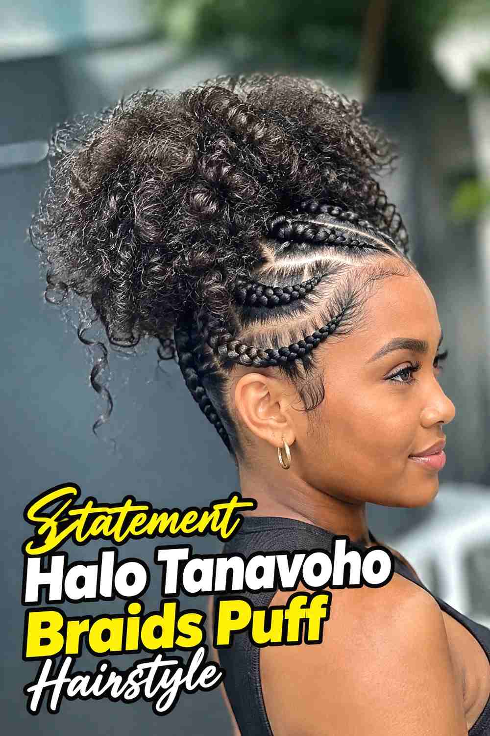 16. Statement Halo Tanavoho Braids Puff Hairstyle