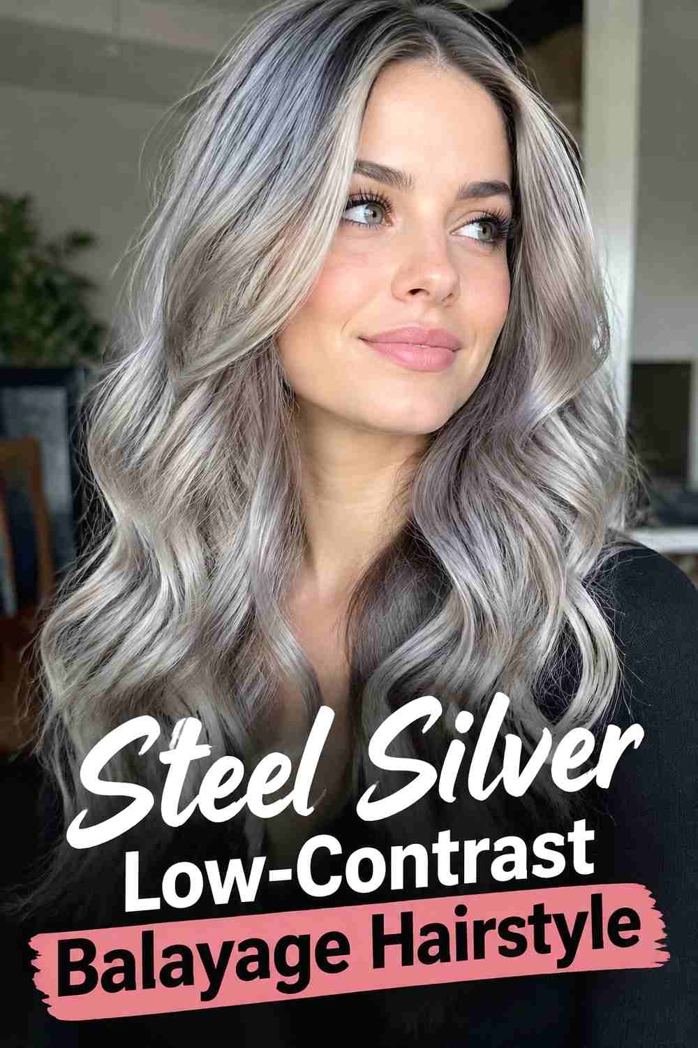 10. Steel Silver Low Contrast Balayage Hairstyle