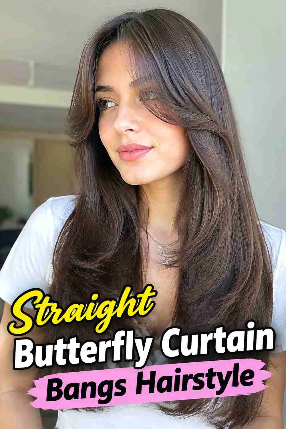 11. Straight Butterfly Curtain Bangs Hairstyle