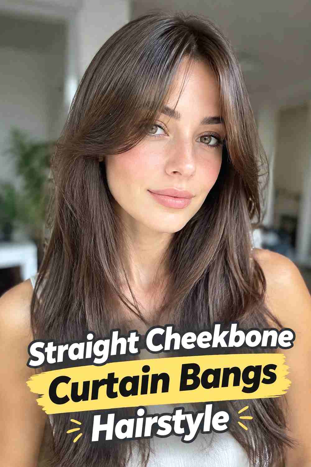 10. Straight Cheekbone Curtain Bangs Hairstyle