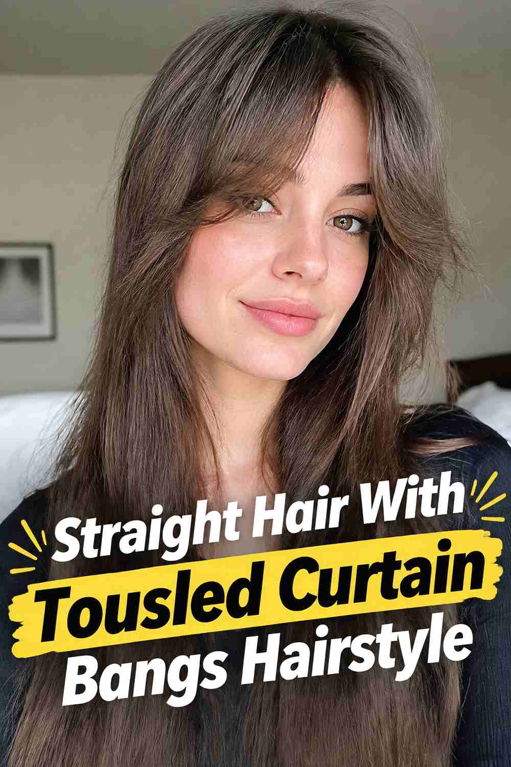 6. Straight Hair With Tousled Curtain Bangs Hairstyle