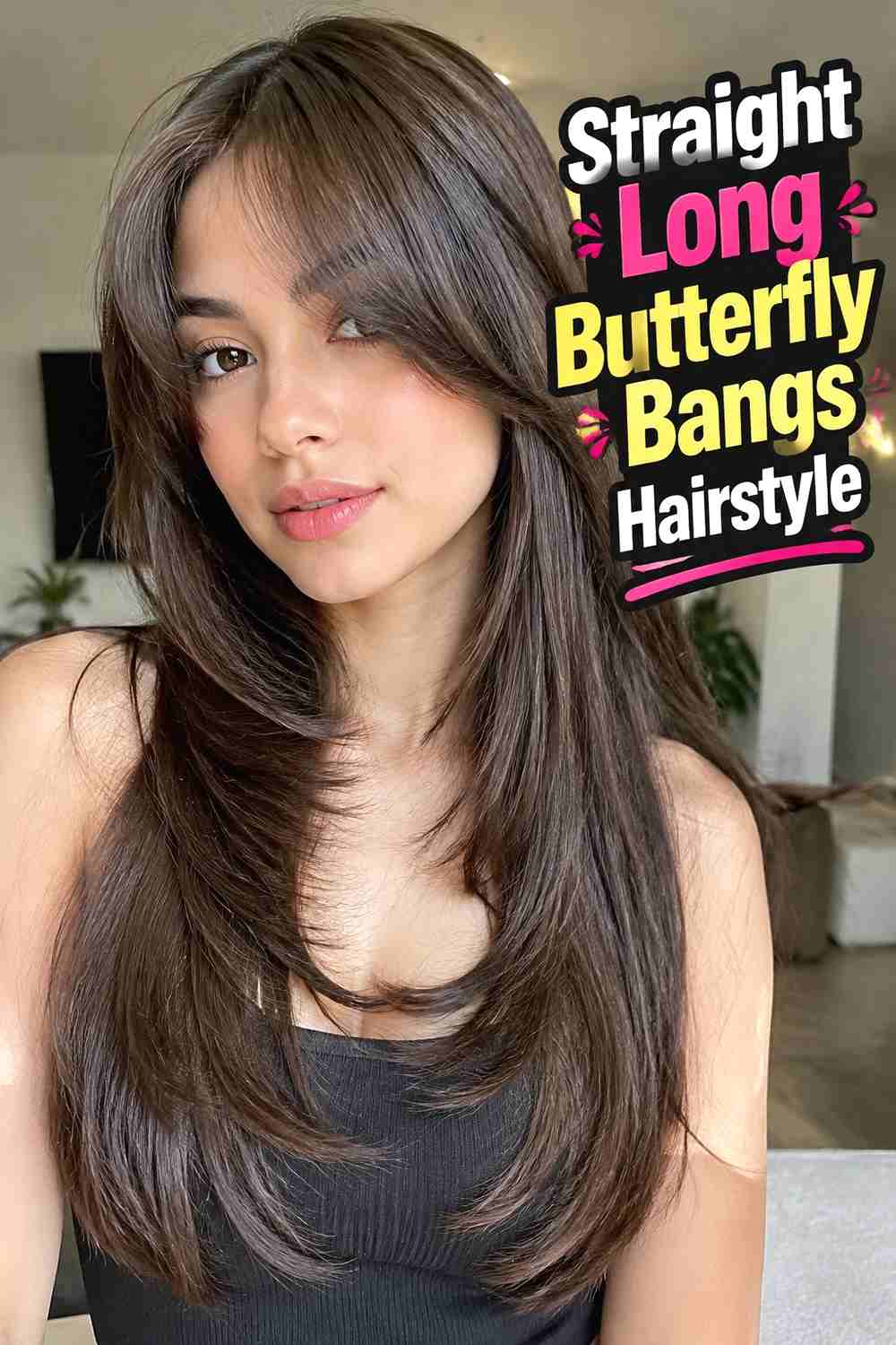 9. Straight Long Butterfly Bangs Hairstyle