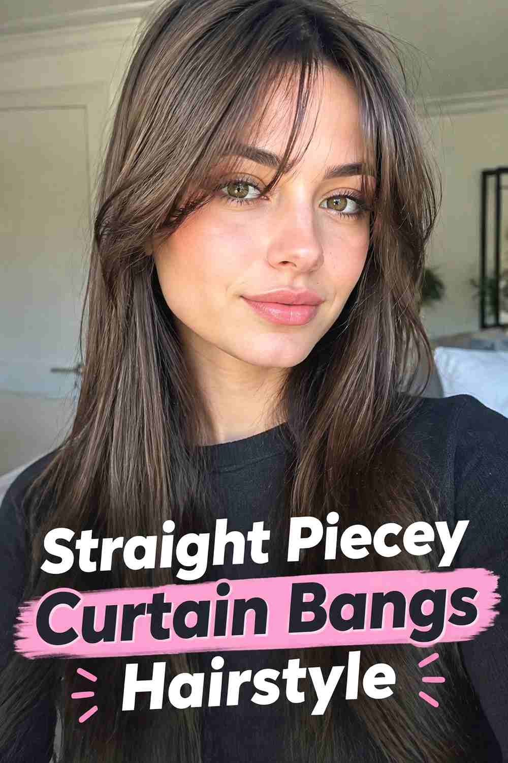11. Straight Piecey Curtain Bangs Hairstyle
