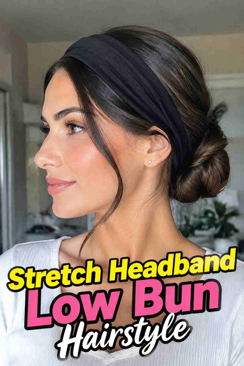 7. Stretch Headband Low Bun Hairstyle