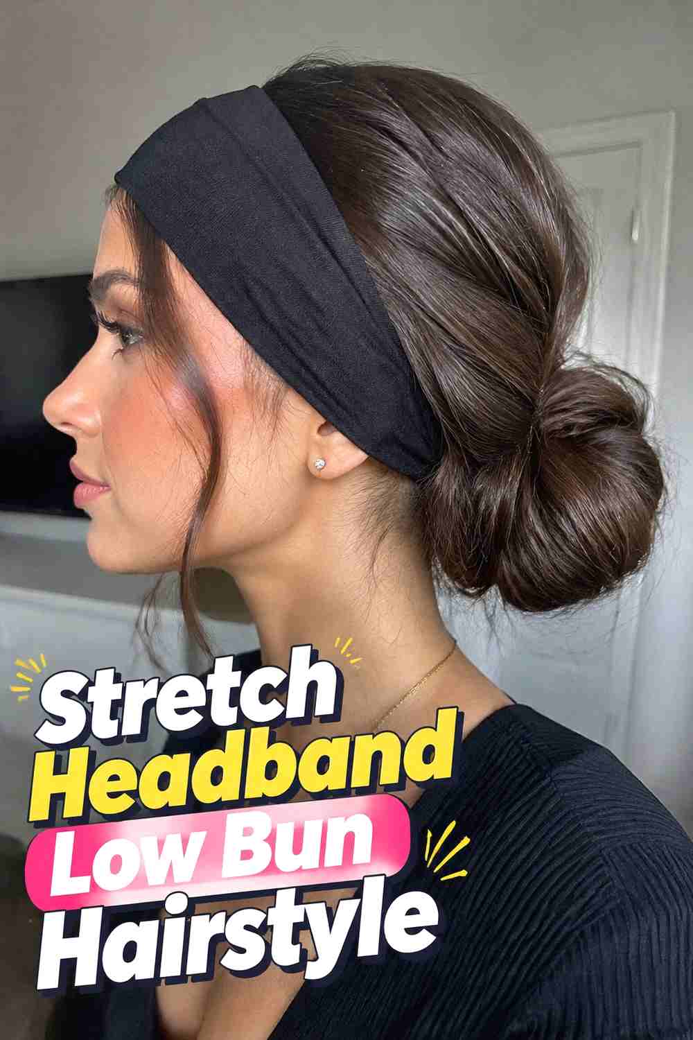 6. Stretch Headband Low Bun Hairstyle