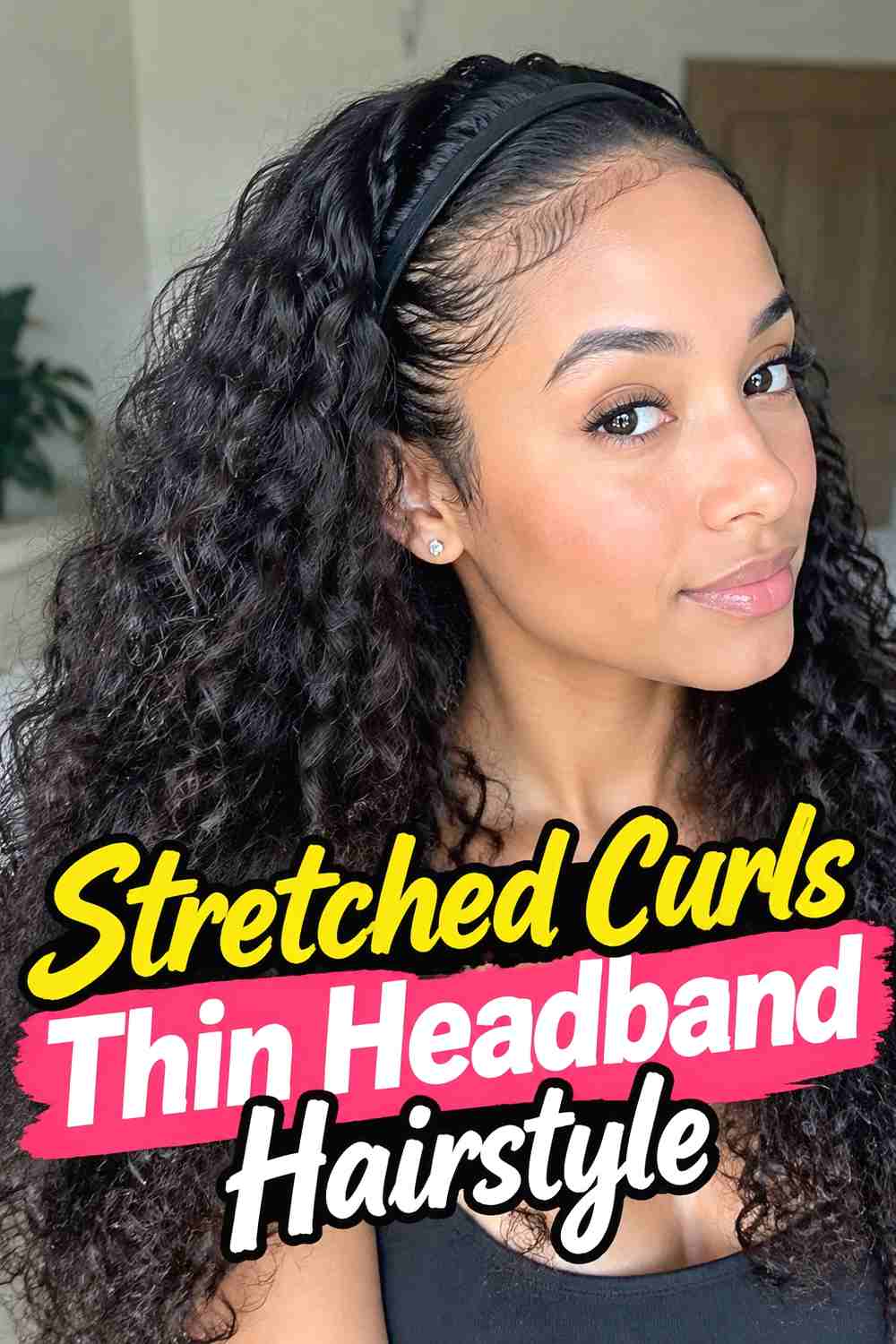 10. Stretched Curls Thin Headband Hairstyle