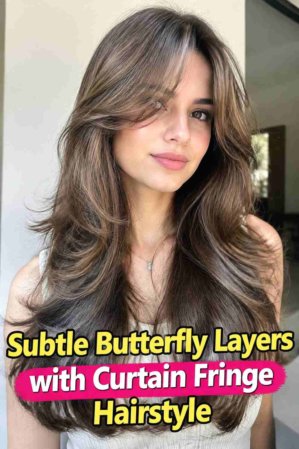 14. Subtle Butterfly Layers With Curtain Fringe Hairstyle