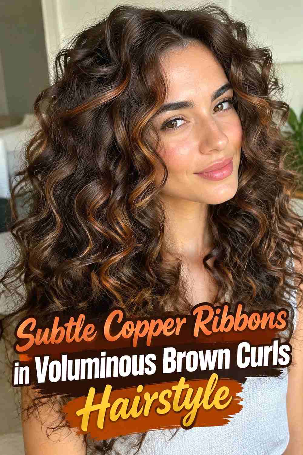 14. Subtle Copper Ribbons In Voluminous Brown Curls Hairstyle