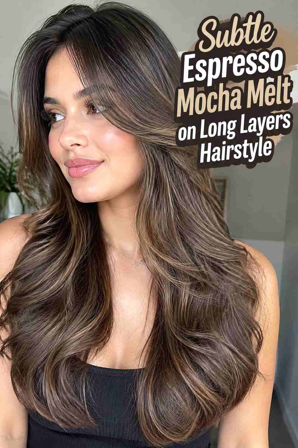 5. Subtle Espresso Mocha Melt On Long Layers Hairstyle