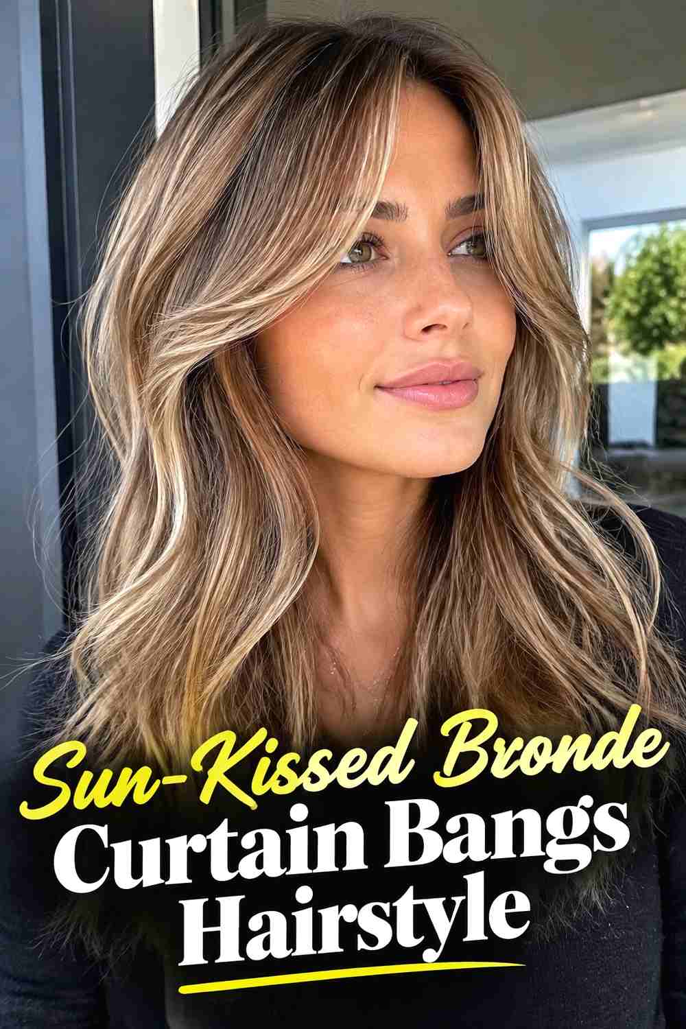 11. Sun Kissed Bronde Curtain Bangs Hairstyle