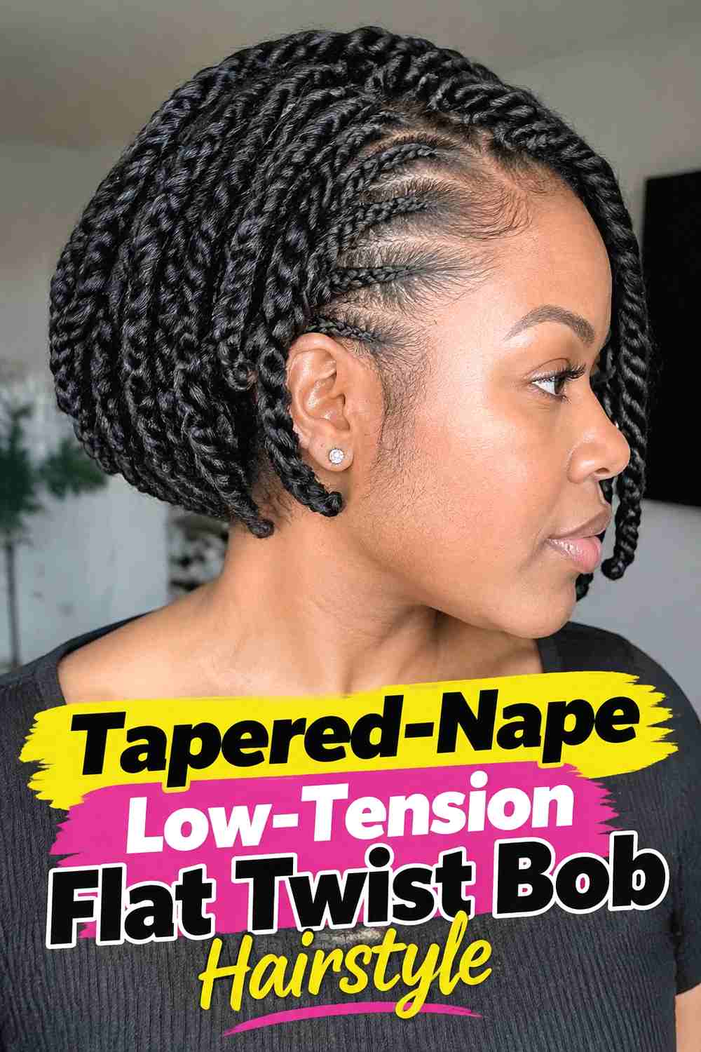 9. Tapered Nape Low Tension Flat Twist Bob Hairstyle