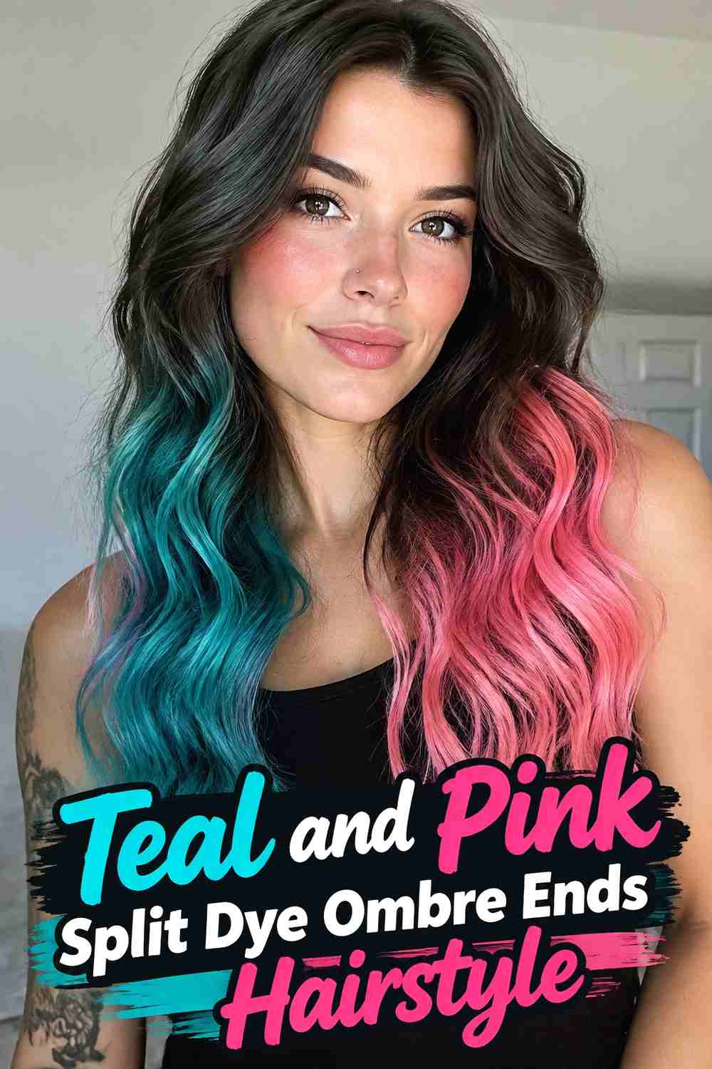 14. Teal And Pink Split Dye Ombre Ends Hairstyle