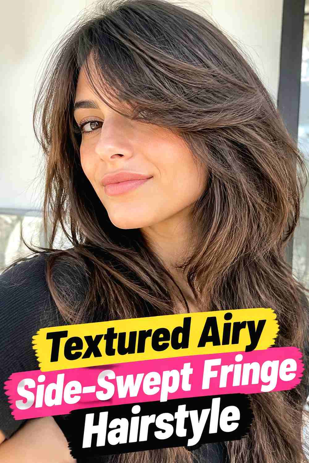 18. Textured Airy Side Swept Fringe Hairstyle