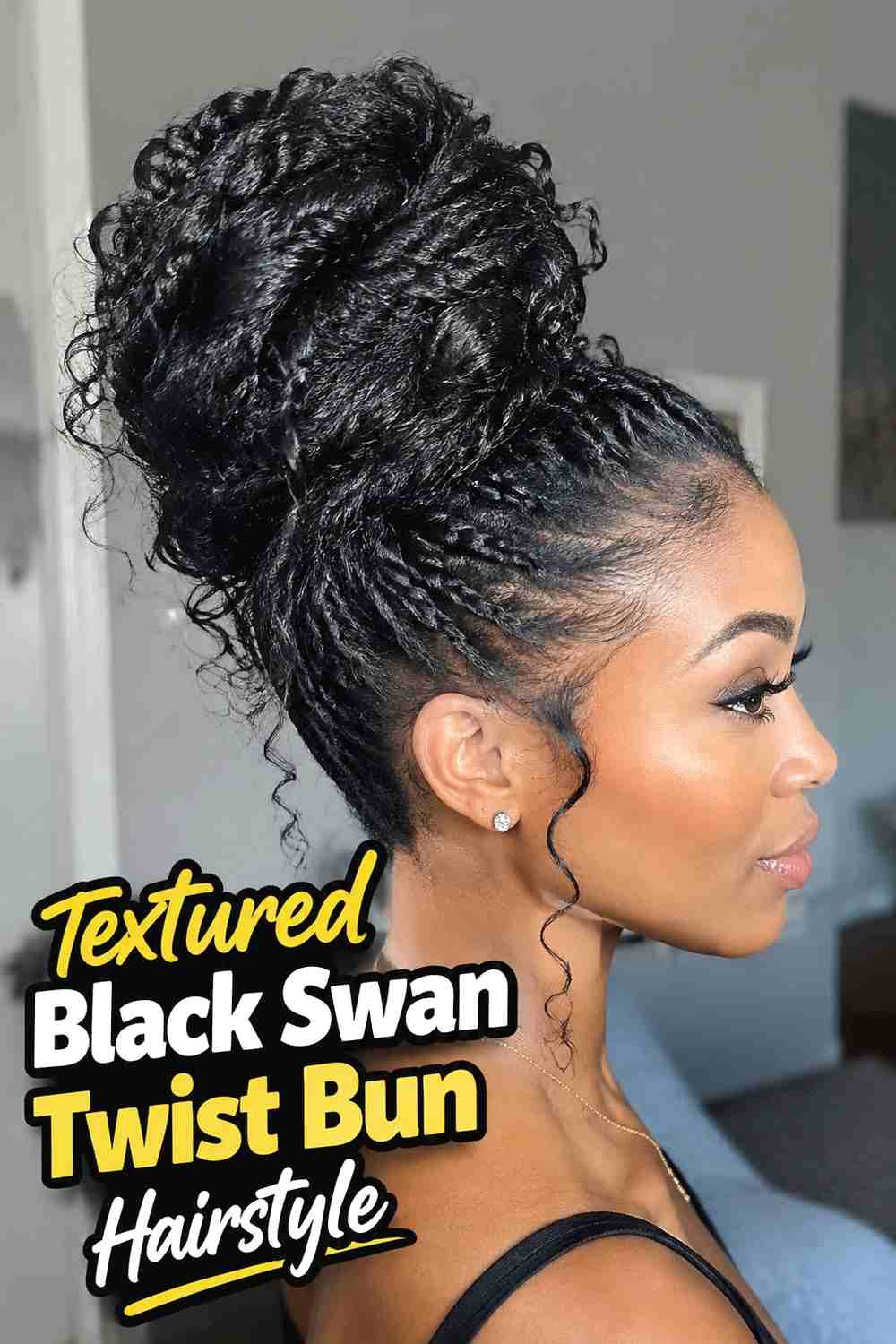 9. Textured Black Swan Twist Bun Hairstyle