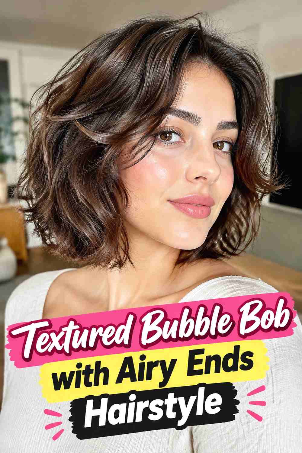 6. Textured Bubble Bob With Airy Ends Hairstyle