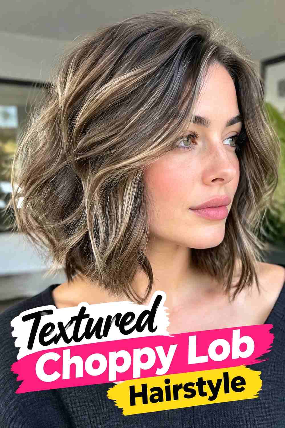 1. Textured Choppy Lob Hairstyle