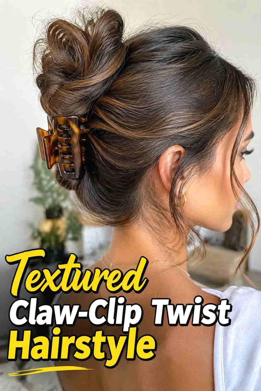 4. Textured Claw Clip Twist Hairstyle