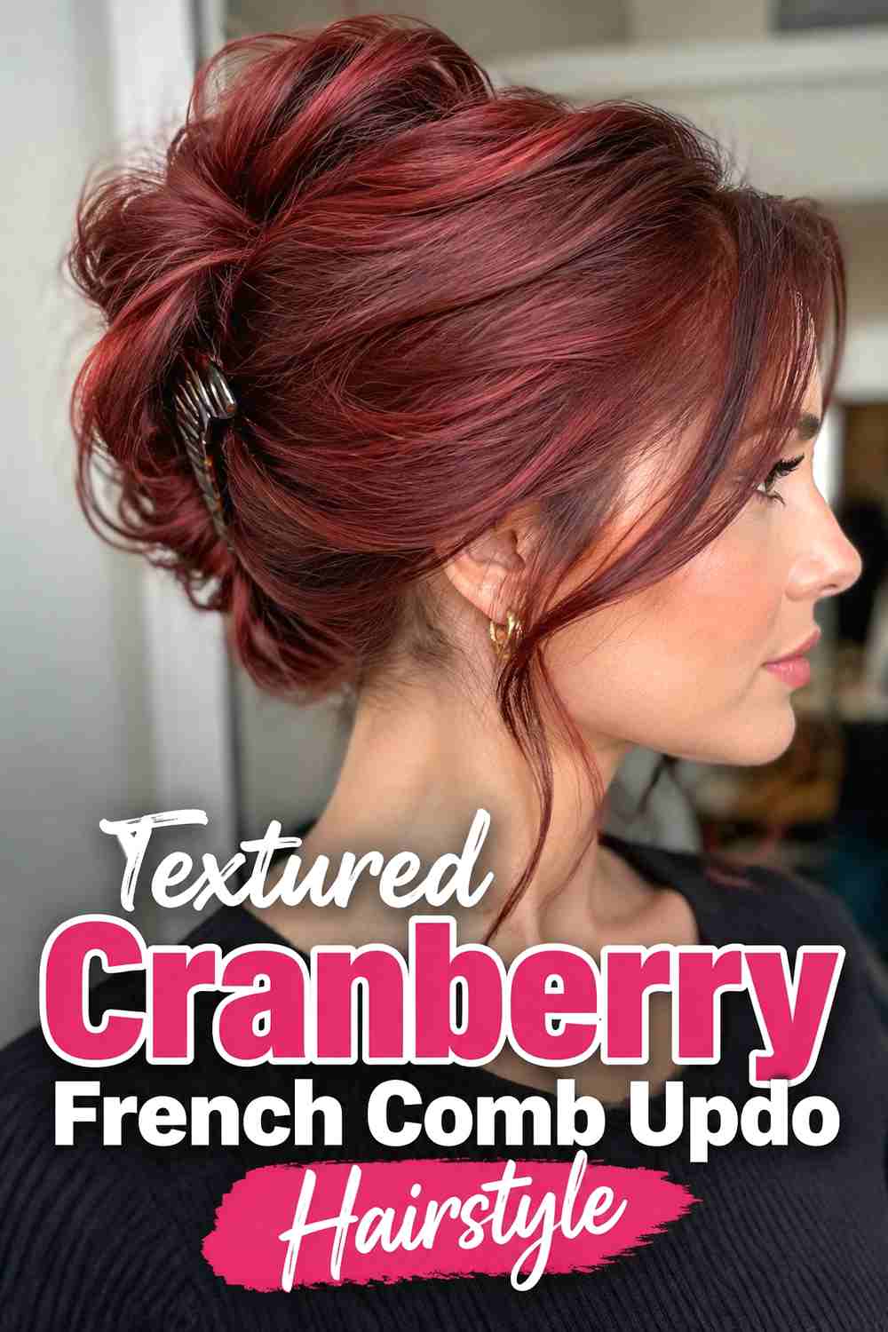 7. Textured Cranberry French Comb Updo Hairstyle