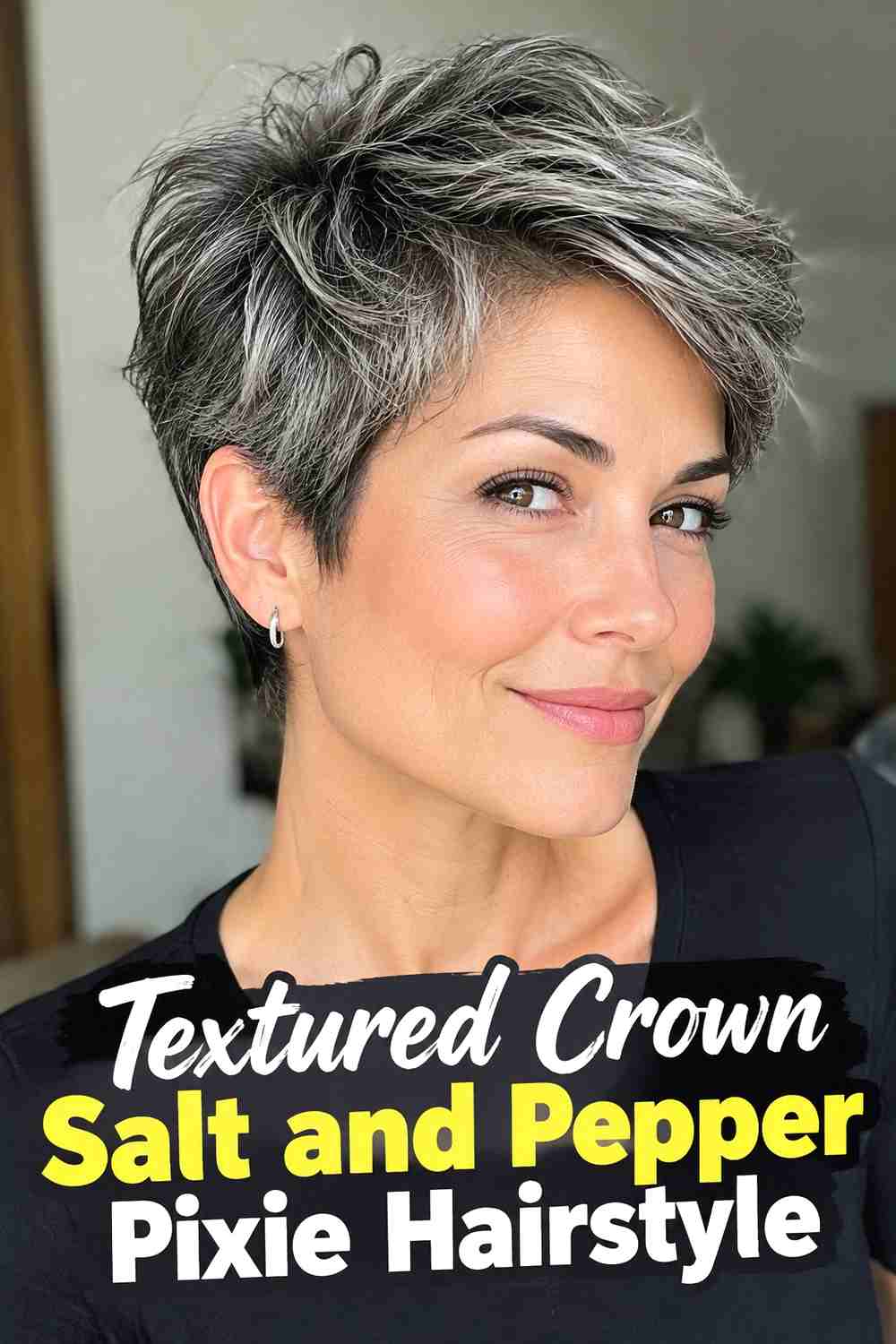 3. Textured Crown Salt And Pepper Pixie Hairstyle
