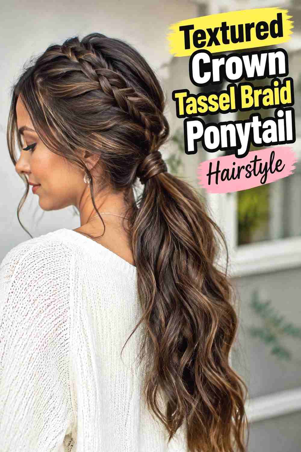 8. Textured Crown Tassel Braid Ponytail Hairstyle
