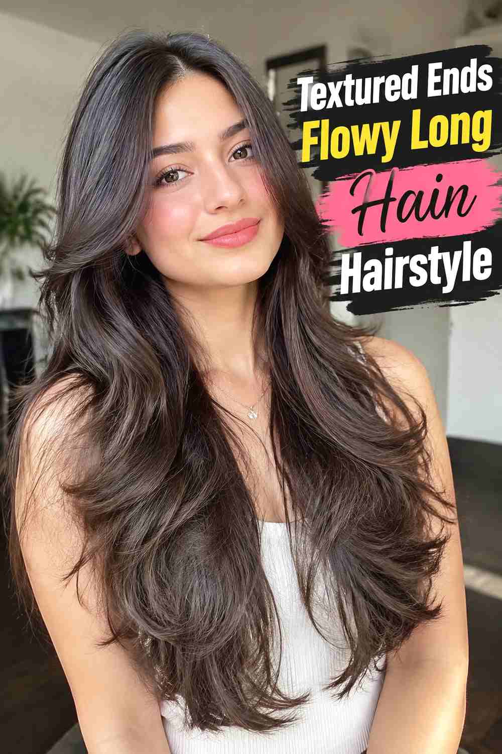 15. Textured Ends Flowy Long Hair Hairstyle