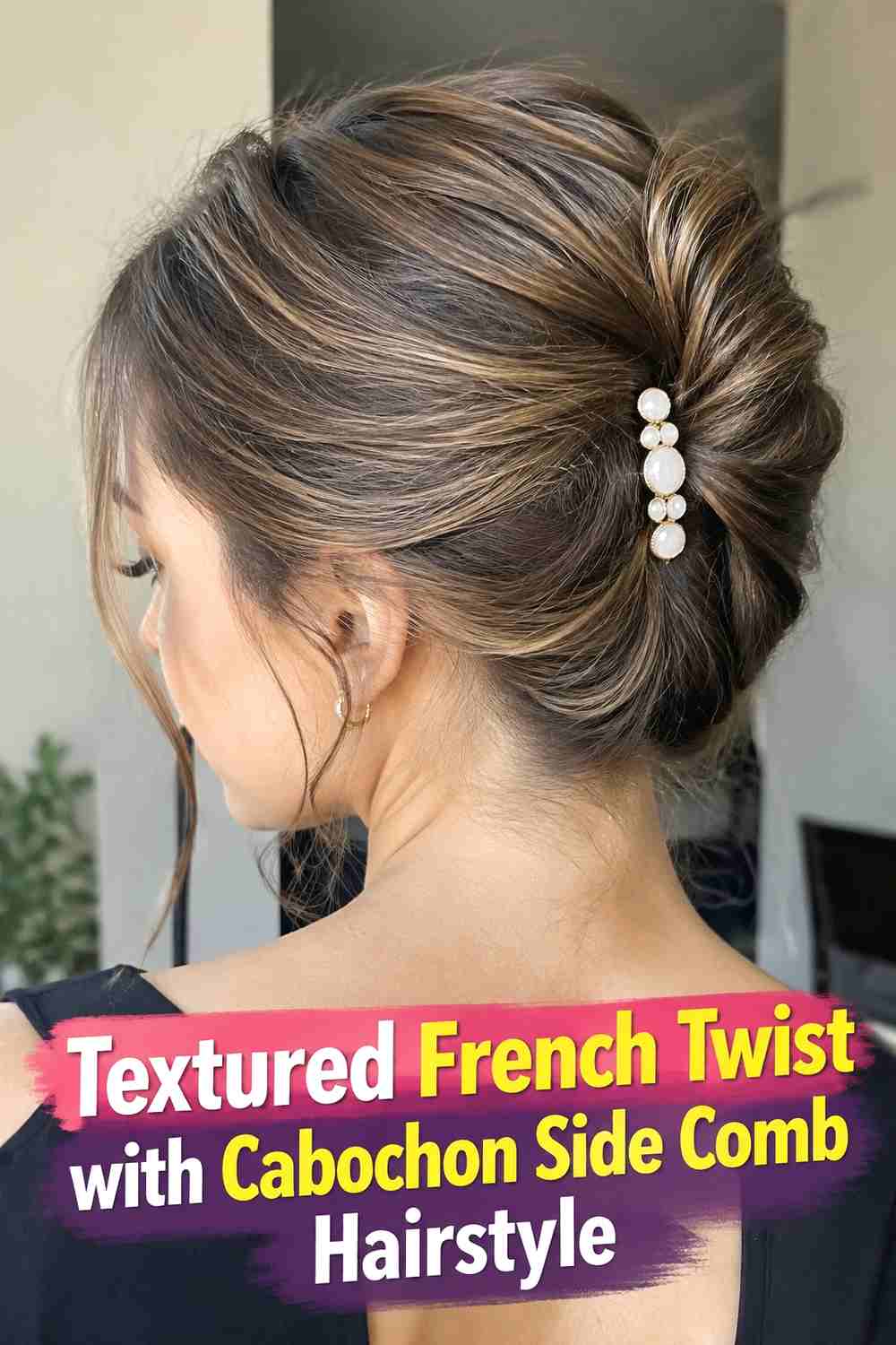 6. Textured French Twist With Cabochon Side Comb Hairstyle