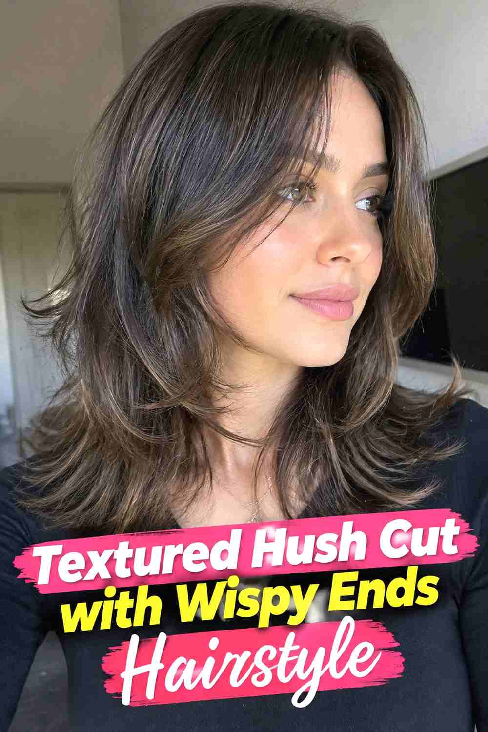 10. Textured Hush Cut With Wispy Ends Hairstyle