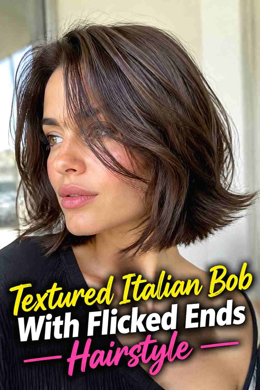 14. Textured Italian Bob With Flicked Ends Hairstyle