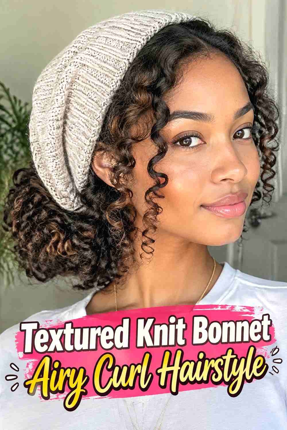 14. Textured Knit Bonnet Airy Curl Hairstyle