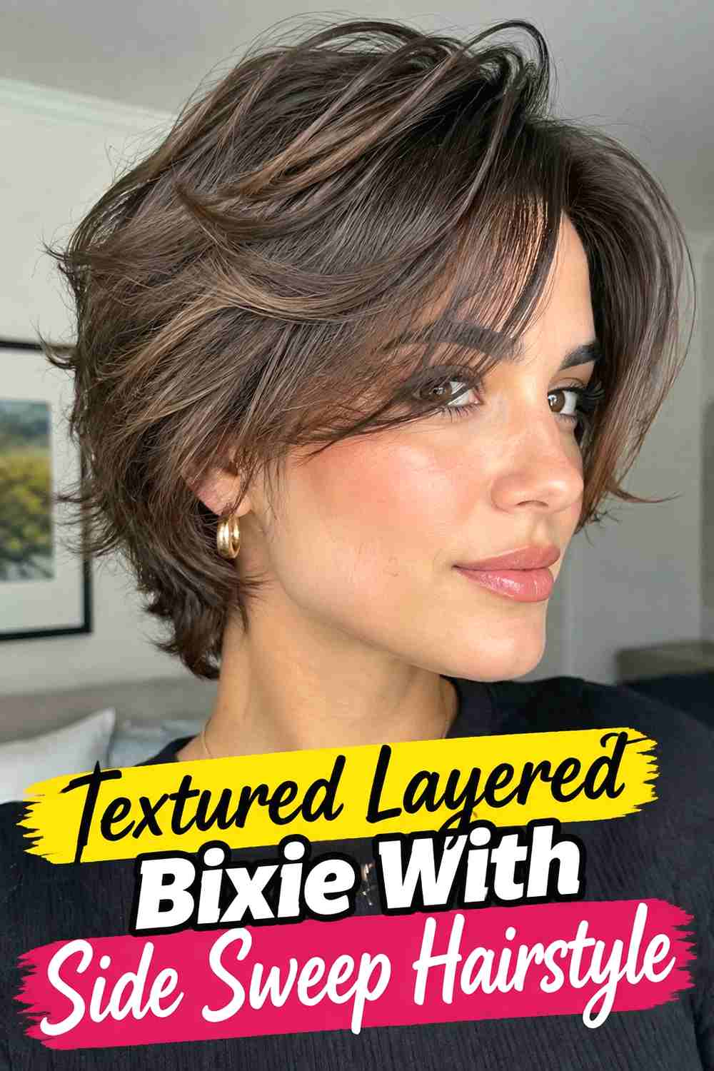 4. Textured Layered Bixie With Side Sweep Hairstyle