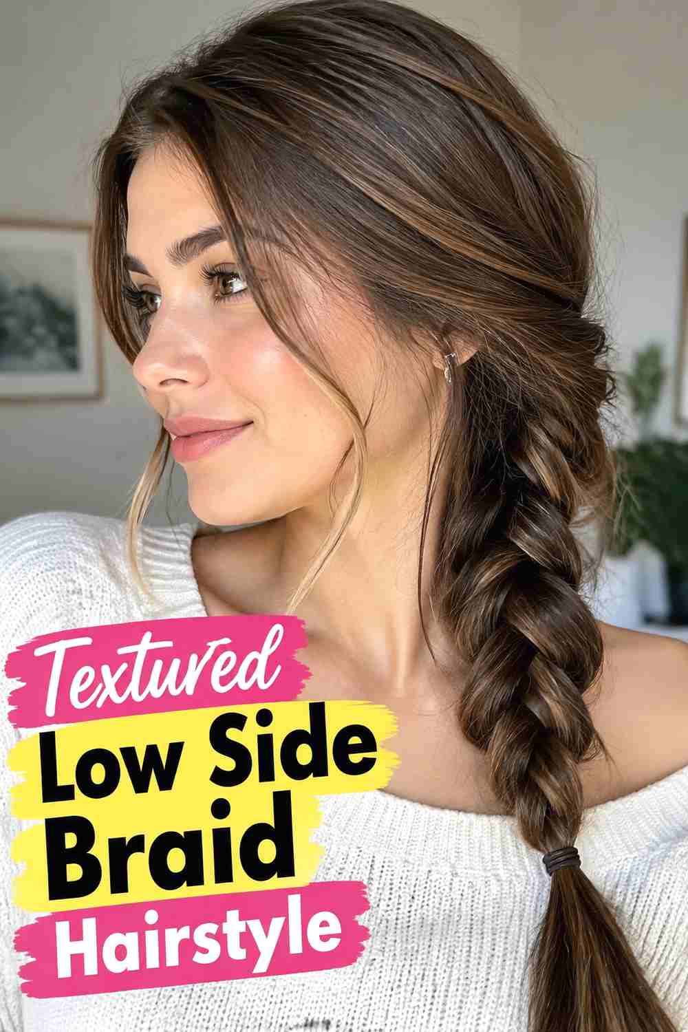 7. Textured Low Side Braid Hairstyle