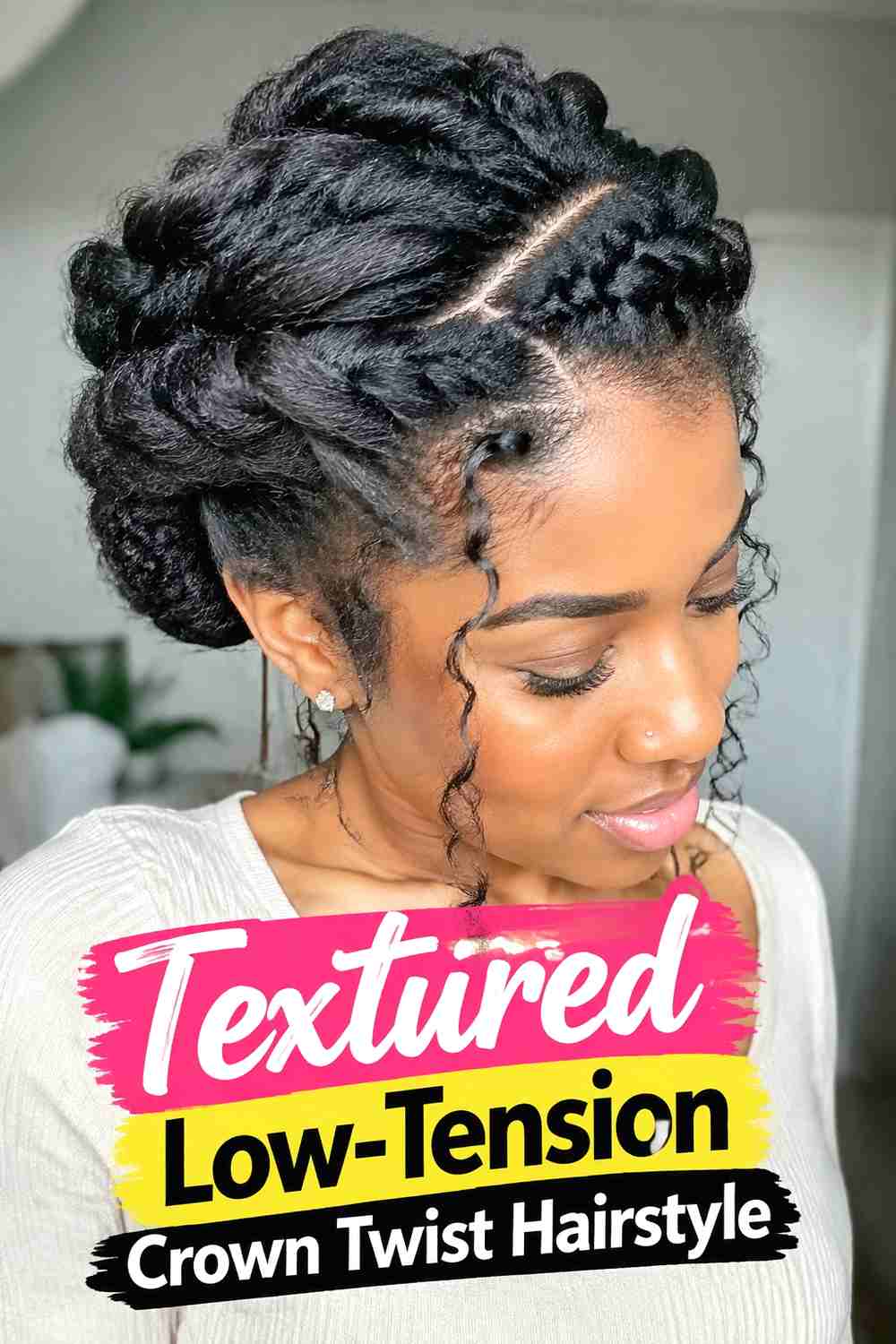 15. Textured Low Tension Crown Twist Hairstyle