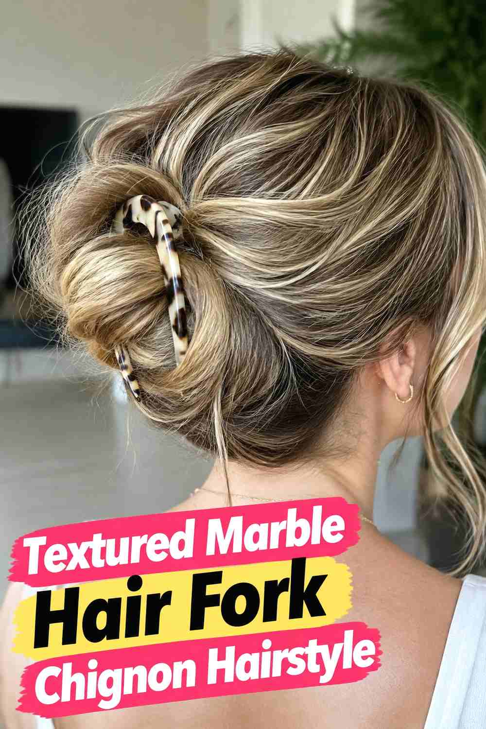 7. Textured Marble Hair Fork Chignon Hairstyle
