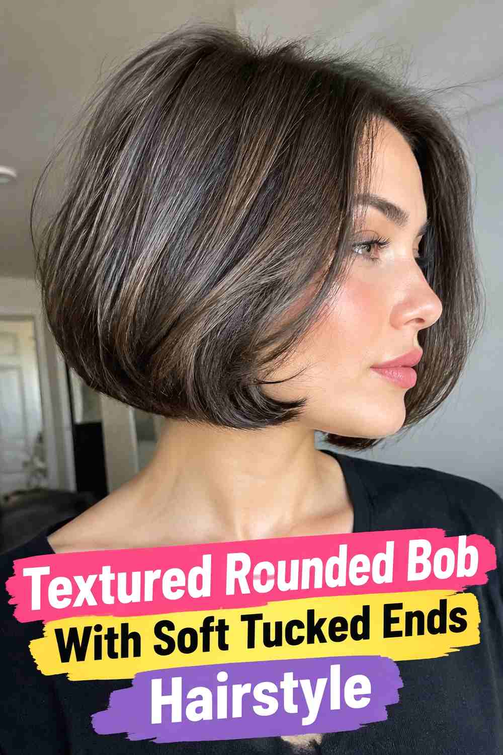 13. Textured Rounded Bob With Soft Tucked Ends Hairstyle