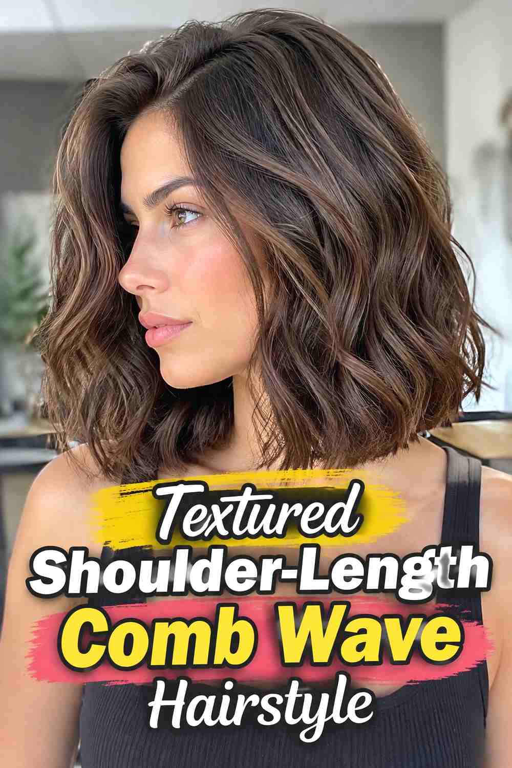 8. Textured Shoulder Length Comb Wave Hairstyle