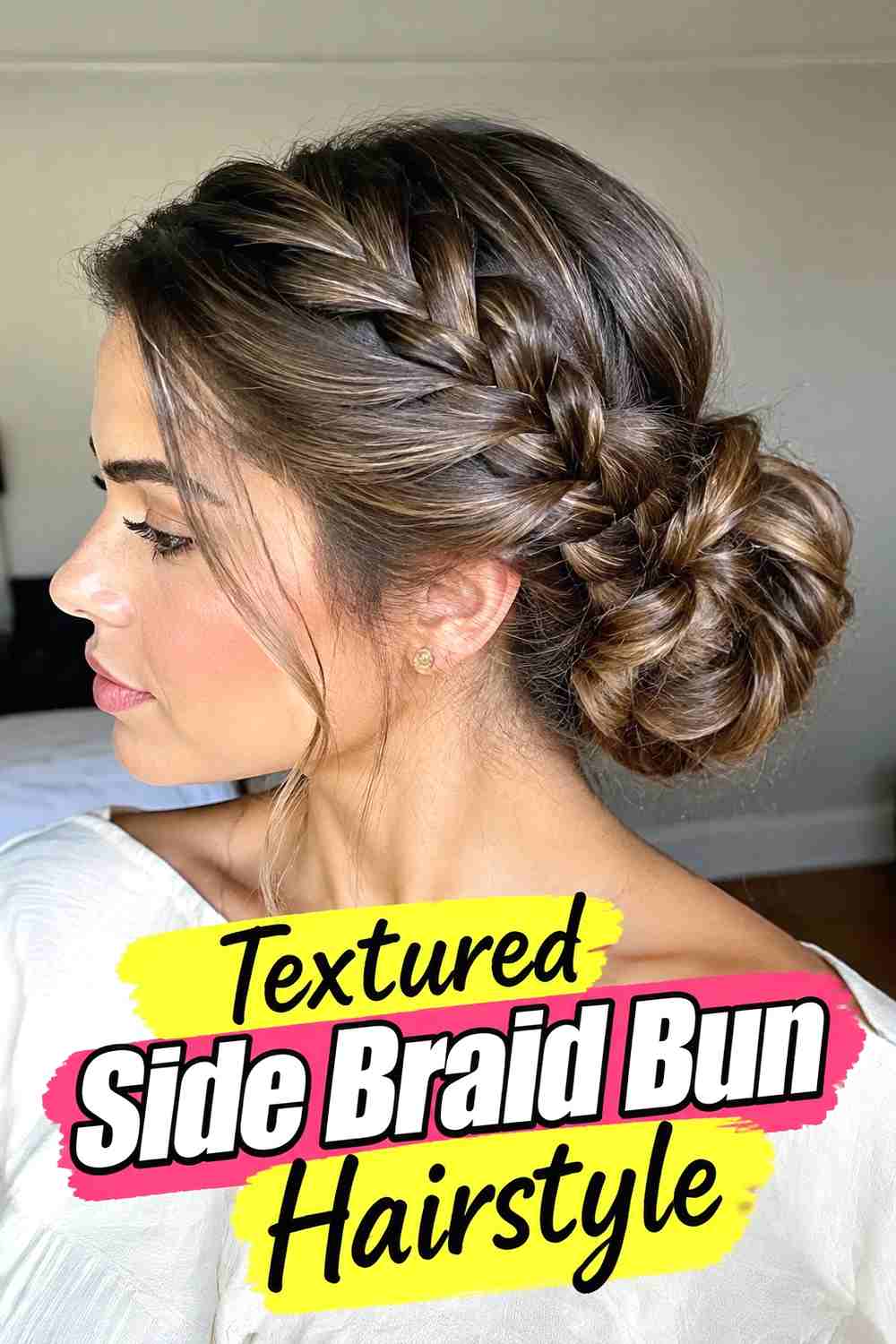 16. Textured Side Braid Bun Hairstyle