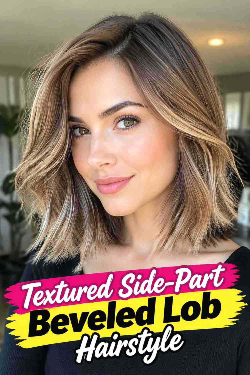 9. Textured Side Part Beveled Lob Hairstyle