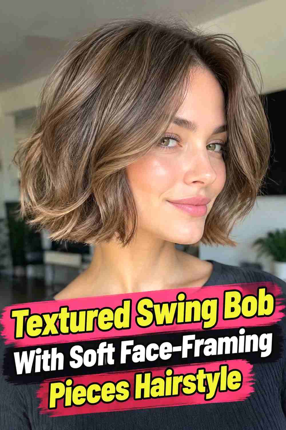 7. Textured Swing Bob With Soft Face Framing Pieces Hairstyle
