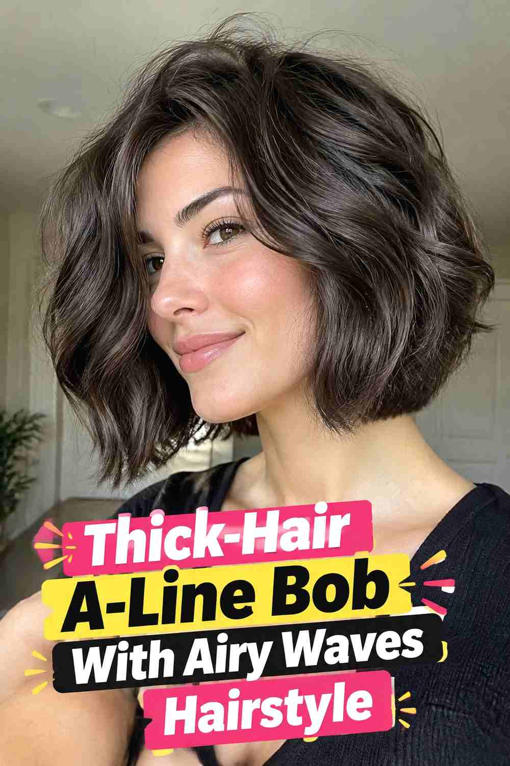 12. Thick Hair A Line Bob With Airy Waves Hairstyle