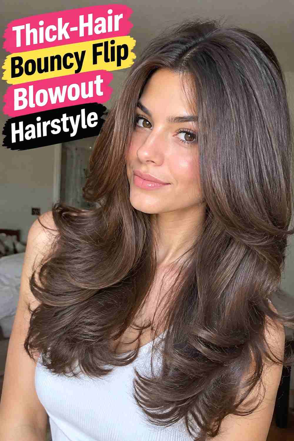 12. Thick Hair Bouncy Flip Blowout Hairstyle